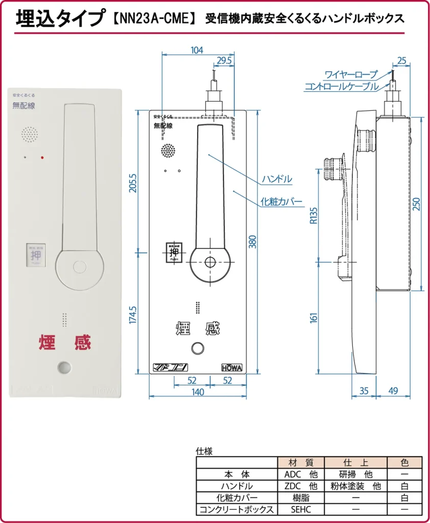 受信機内蔵安全くるくるハンドルボックス 埋込タイプ NN23A-CME